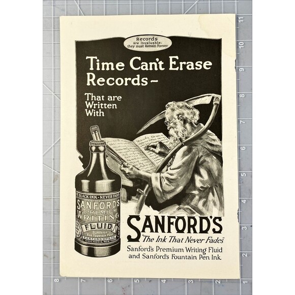 Sanford's Writing Fluid "The Ink That Never Fades" Vintage Print Ad 1920 - Picture 2 of 3